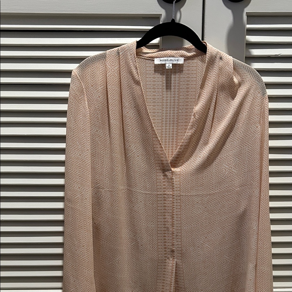 Rose & Olive Soft Blush Draped V-Neck Top